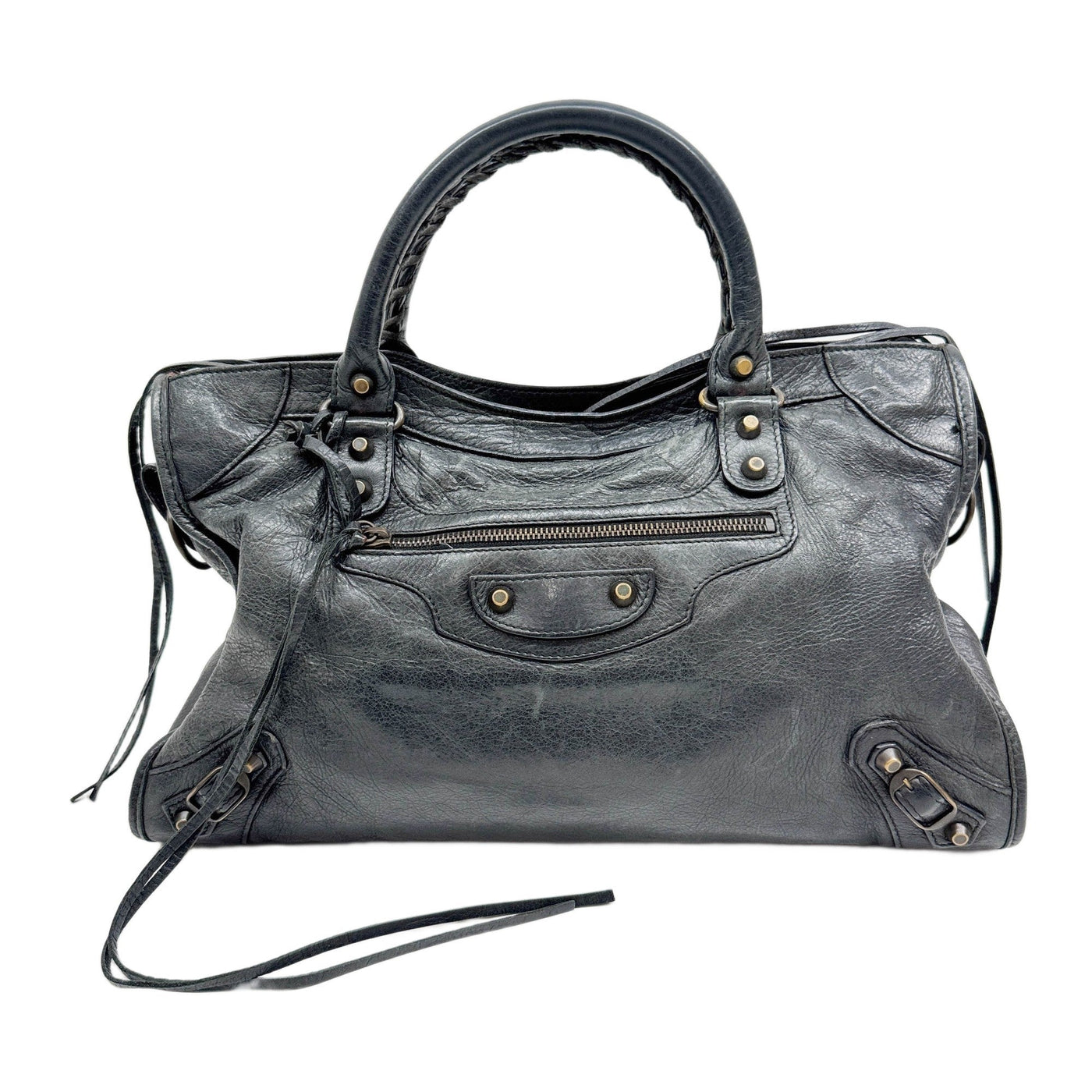 The City Black Leather Handle Bag