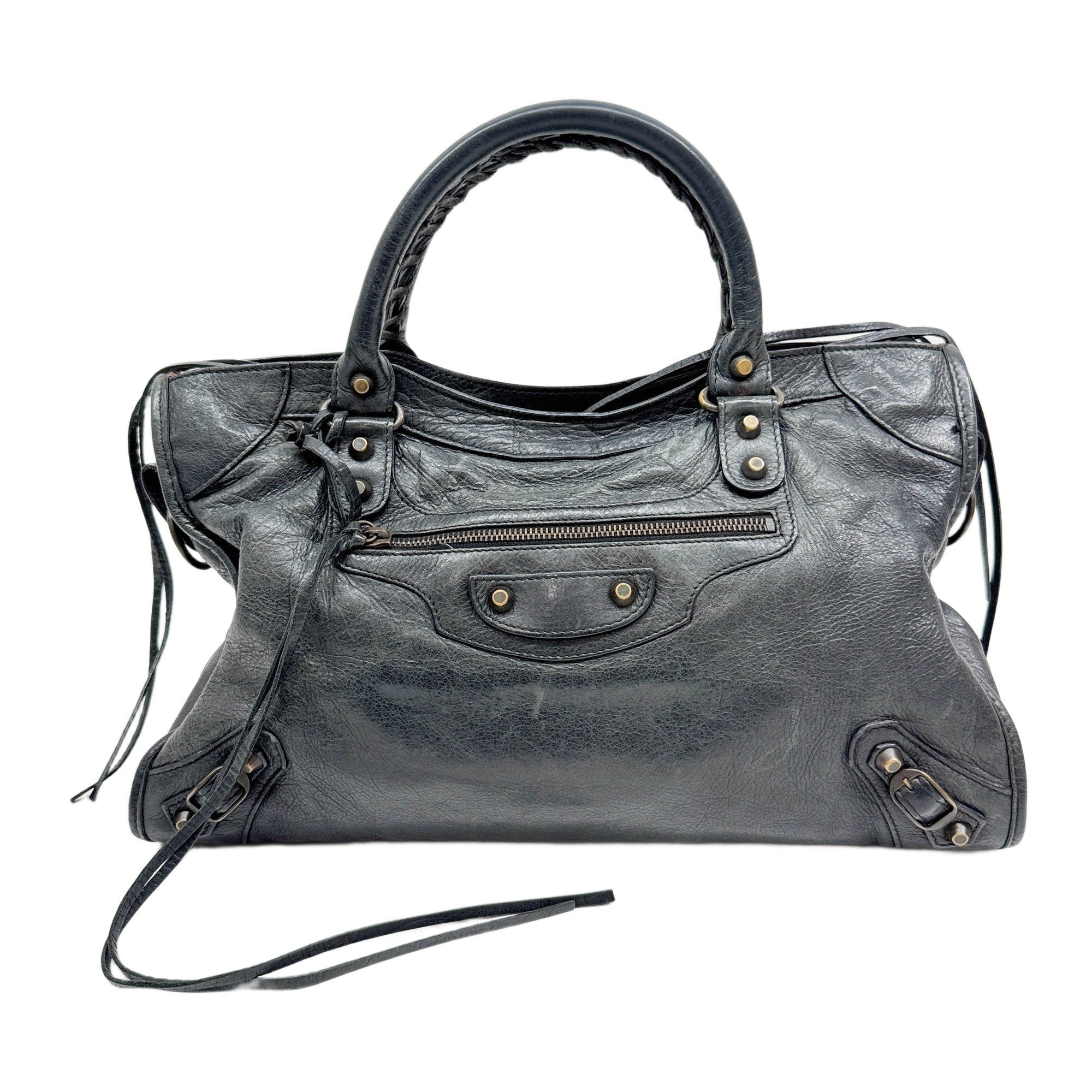 The City Black Leather Handle Bag