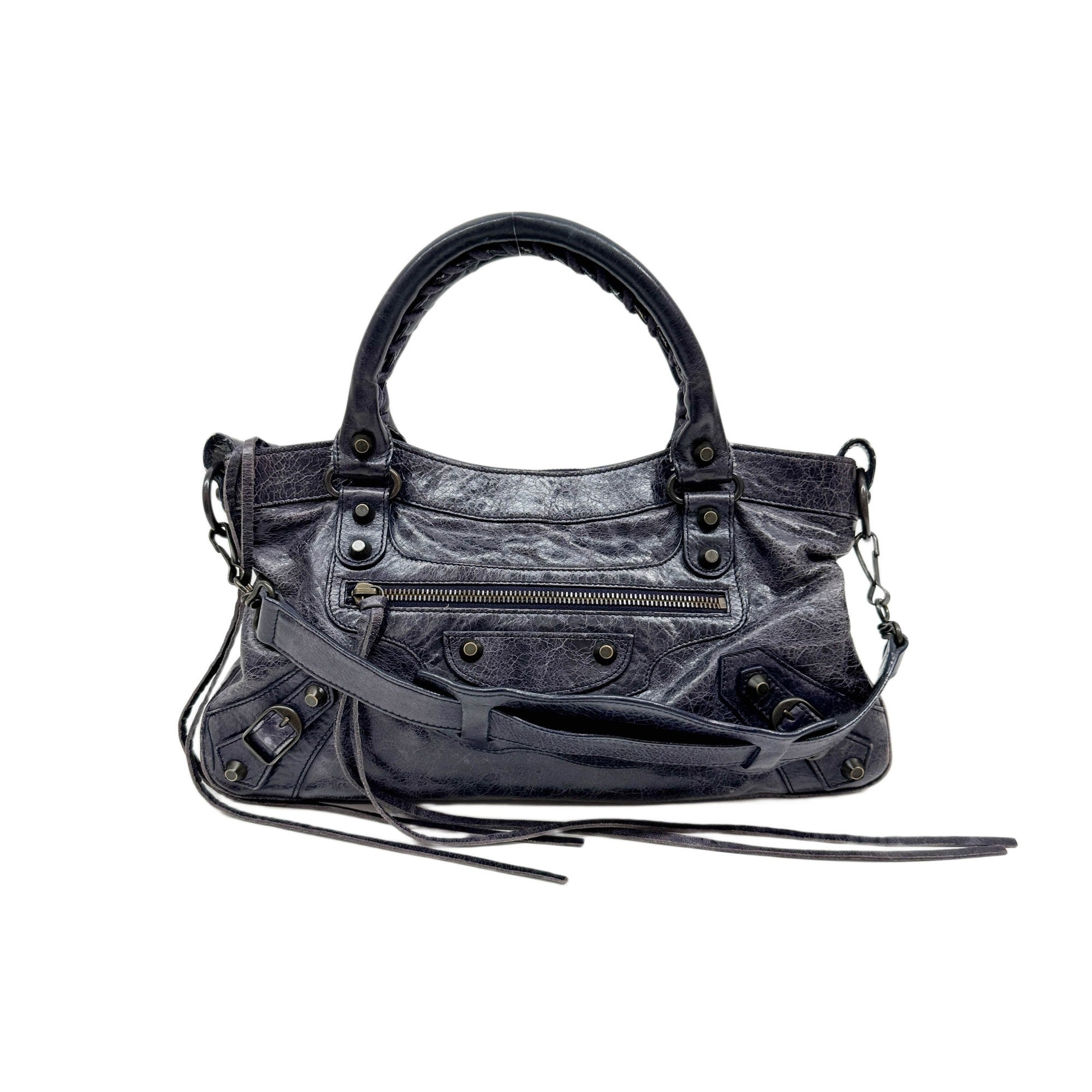 The First Purple Leather Handle Bag