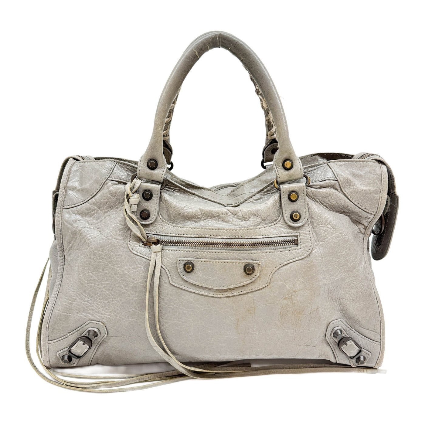 The City Light Gray Leather Two Way Bag