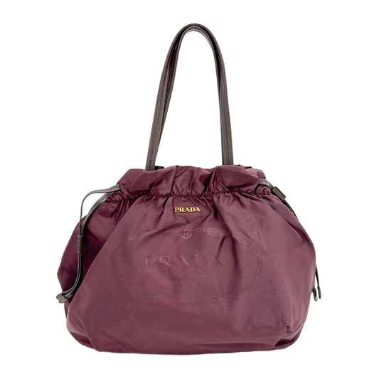 Tessuto Drawstring Deep Rosewood Red Nylon Shoulder Bag