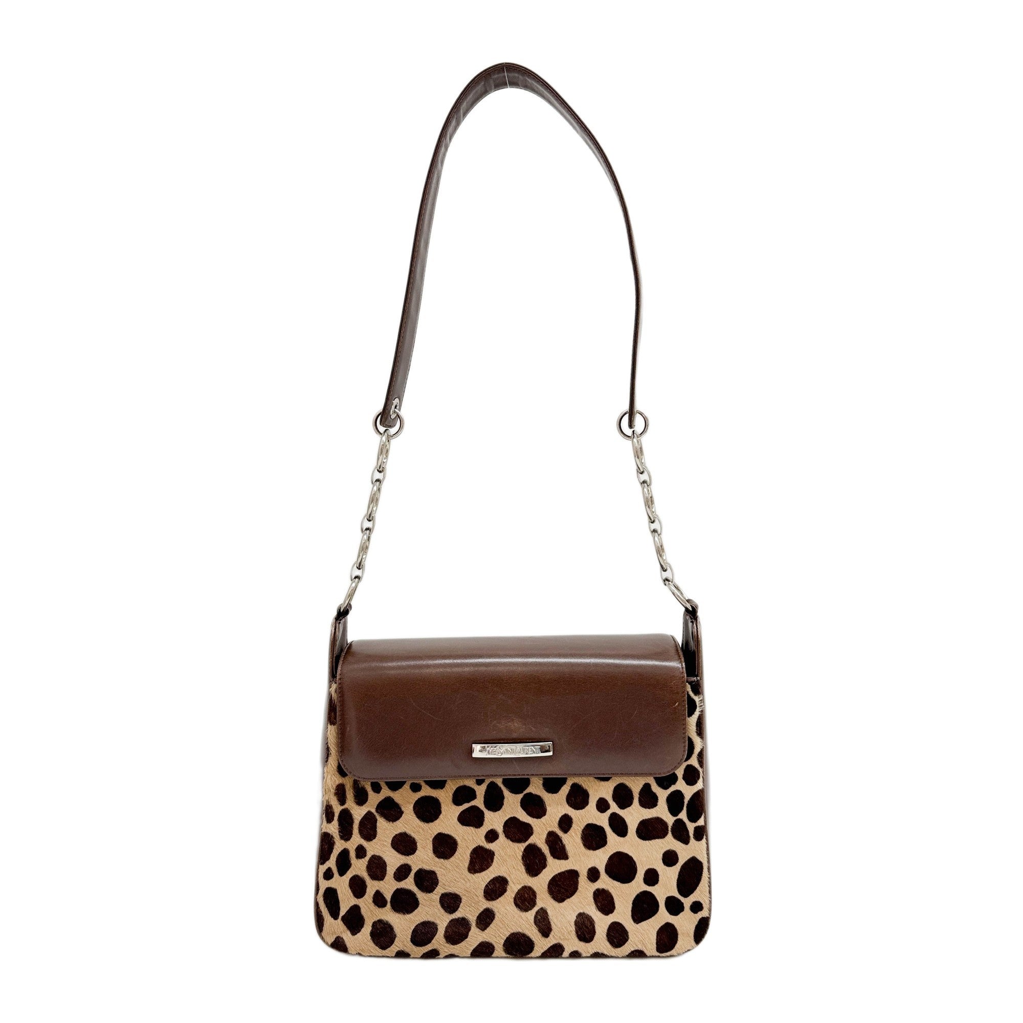Brown Leopard Print Pony Hair Shoulder Bag