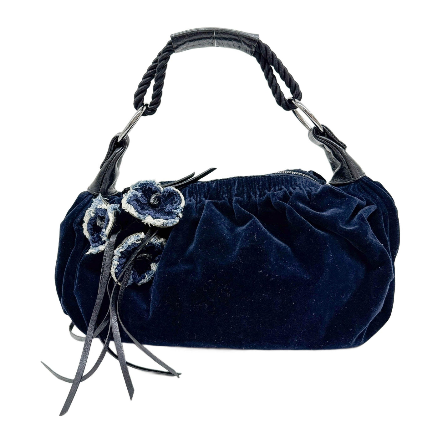 Navy Velvet Shoulder Handle Bag