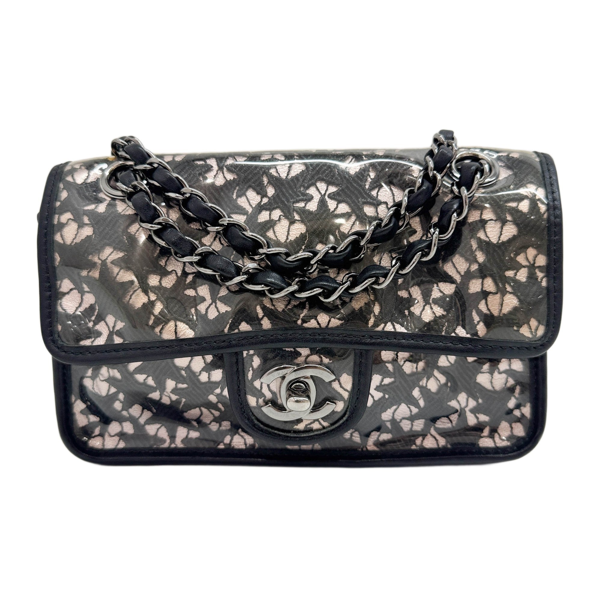 Small Classic Flap 2006-2008 Metallic Pink & Black Star Lace Vinyl Shoulder Bag