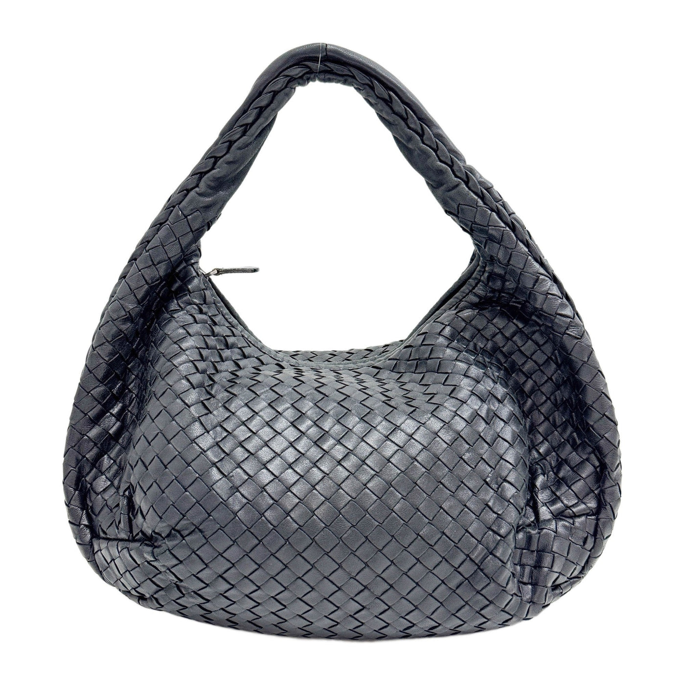 Intrecciato Black Leather Shoulder Bag