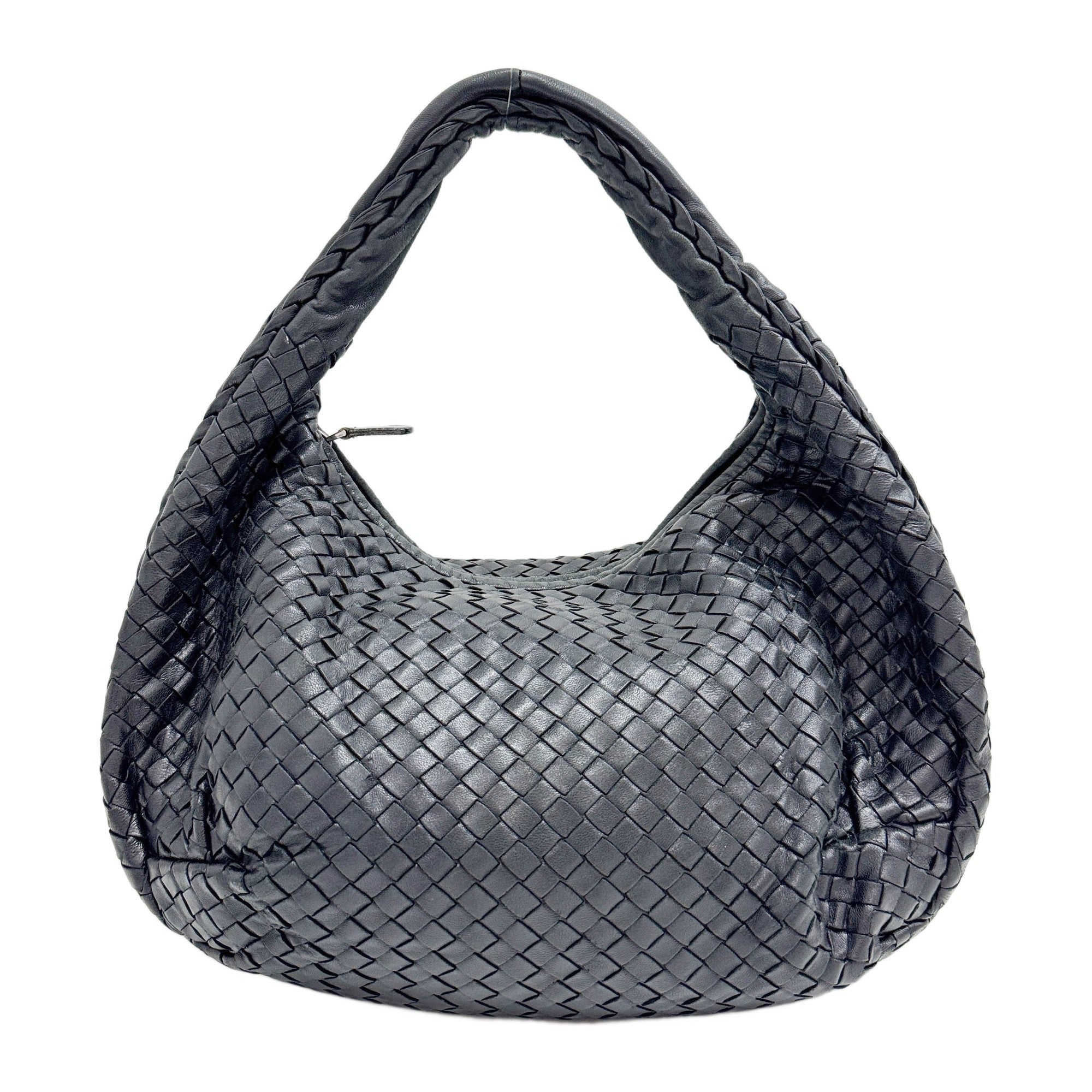 Intrecciato Black Leather Shoulder Bag
