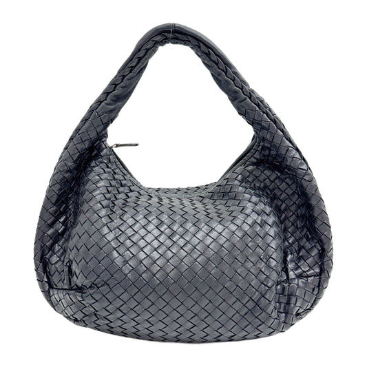 Intrecciato Black Leather Shoulder Bag