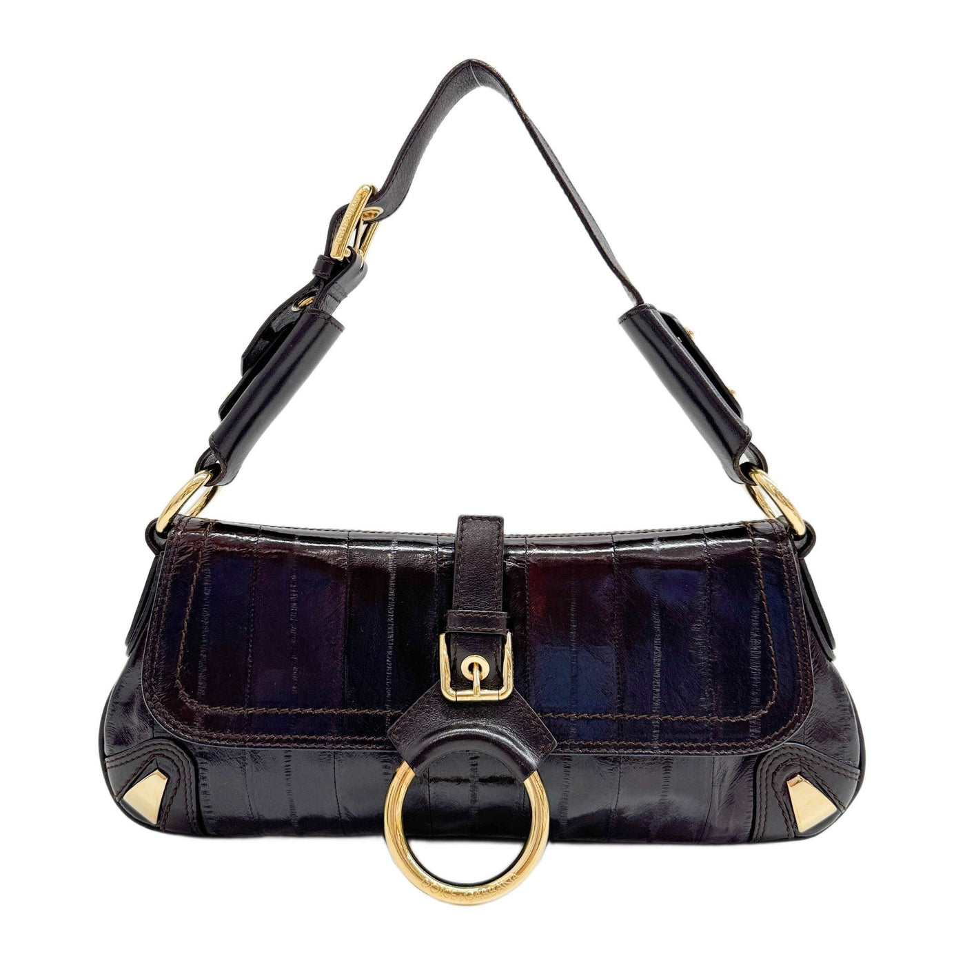 O-Ring Baguette Espresso Brown Leather Shoulder Bag