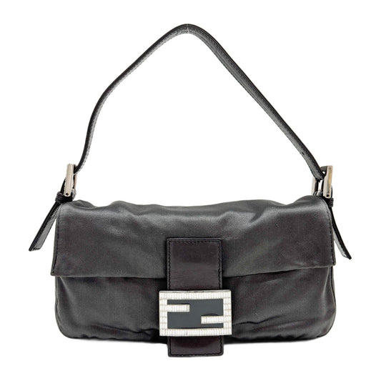 Baguette Grey Satin Shoulder Bag