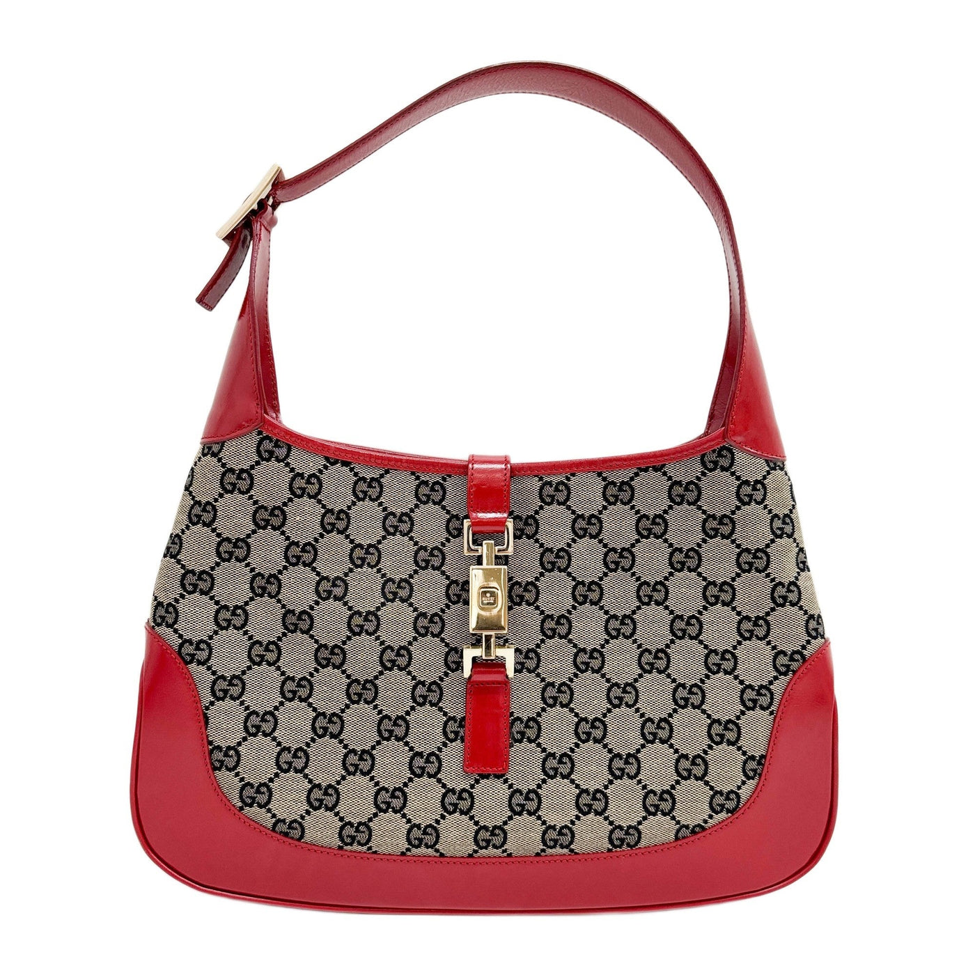 Jackie 1961 Red Leather Trim Brown GG Canvas Shoulder Bag