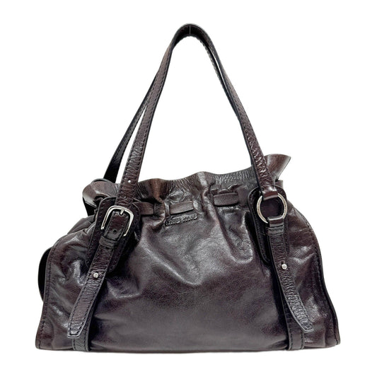 Vitello Lux Bow Dark Brown Leather Shoulder Bag