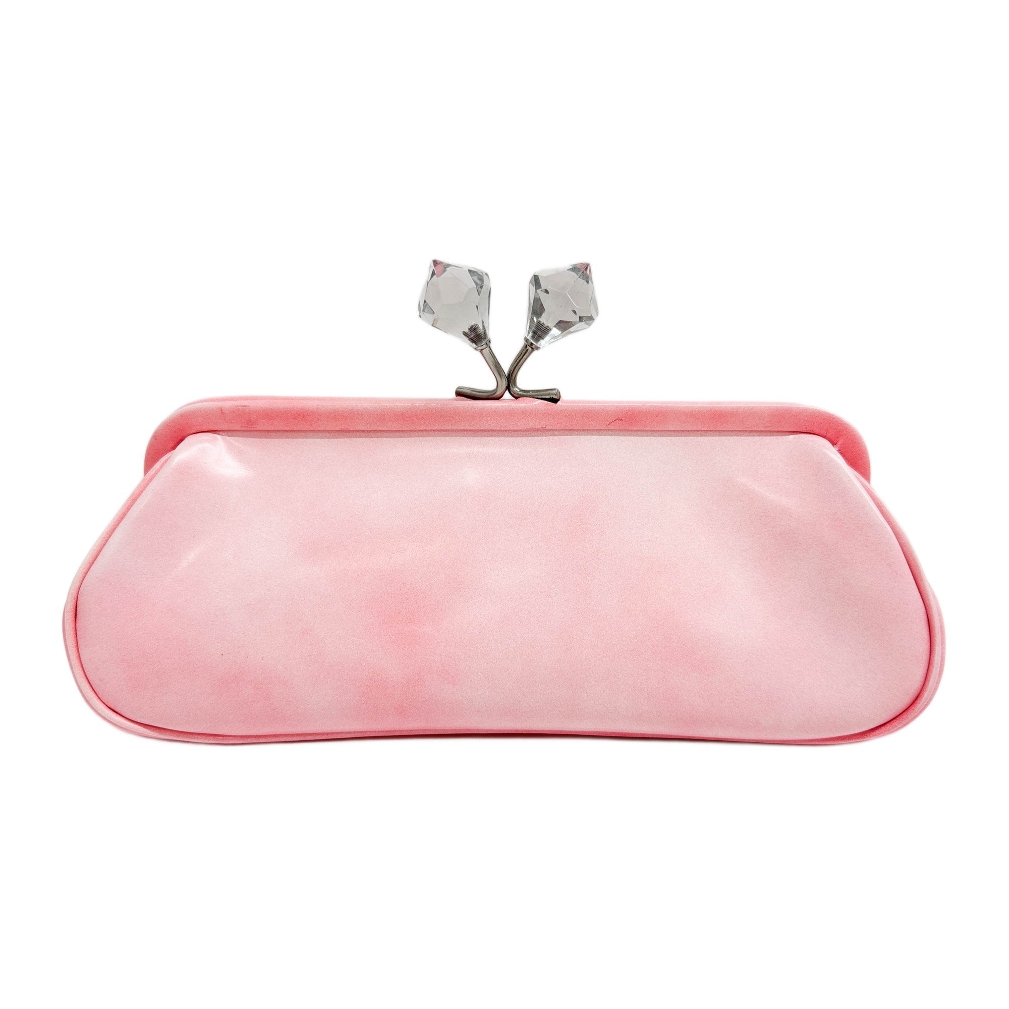 PRADA Pink Coated Leather with Crystal Kiss Lock Pouch Bag – HIVE