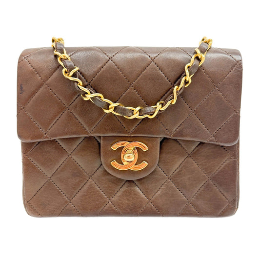Mini Square Classic Flap 1989-1991 Matelasse Brown Leather Shoulder Bag