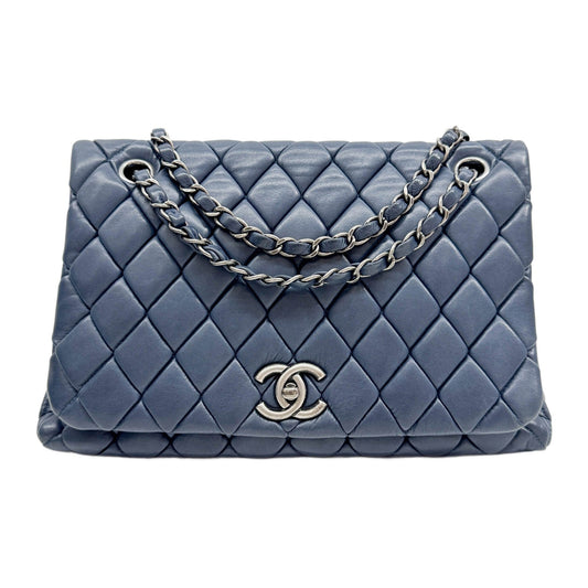 Maxi Classic Flap 2010-2011 Matelasse Steel Blue Leather Shoulder Bag