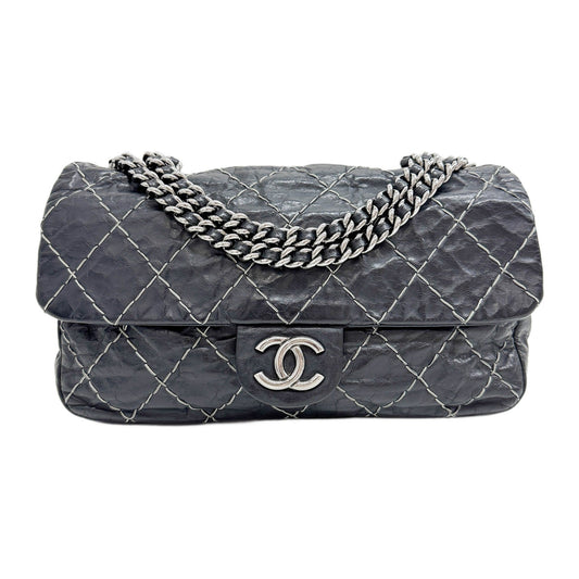 Ultra Wild Stitch Matelasse Black Leather Shoulder Bag