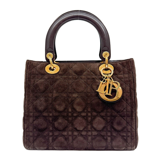 Lady Dior Cannage Espresso Brown Suede Hand Bag