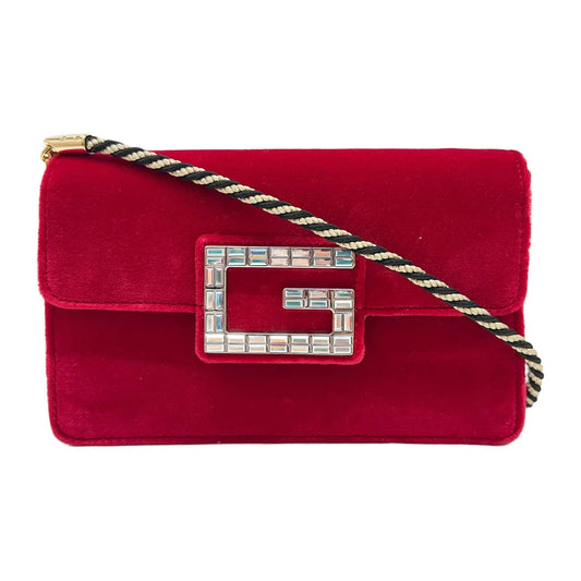 Broadway Red Velvet with Crystal Logo Shoulder Bag
