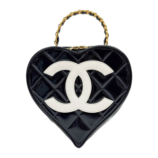 Heart Vanity 1994-1996 CC Logo Matelasse Black Leather Hand Bag