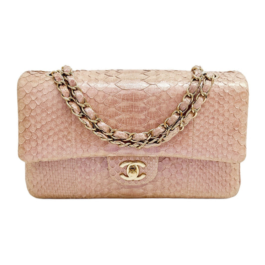 Classic Double Flap 2012 Pink Python Embossed Leather Shoulder Bag