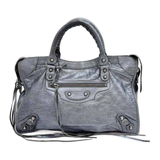 The City Metallic Steel Blue Leather Two Way Bag