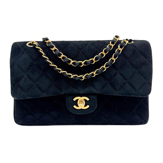 Classic Double Flap Matelasse Black Suede Shoulder Bag