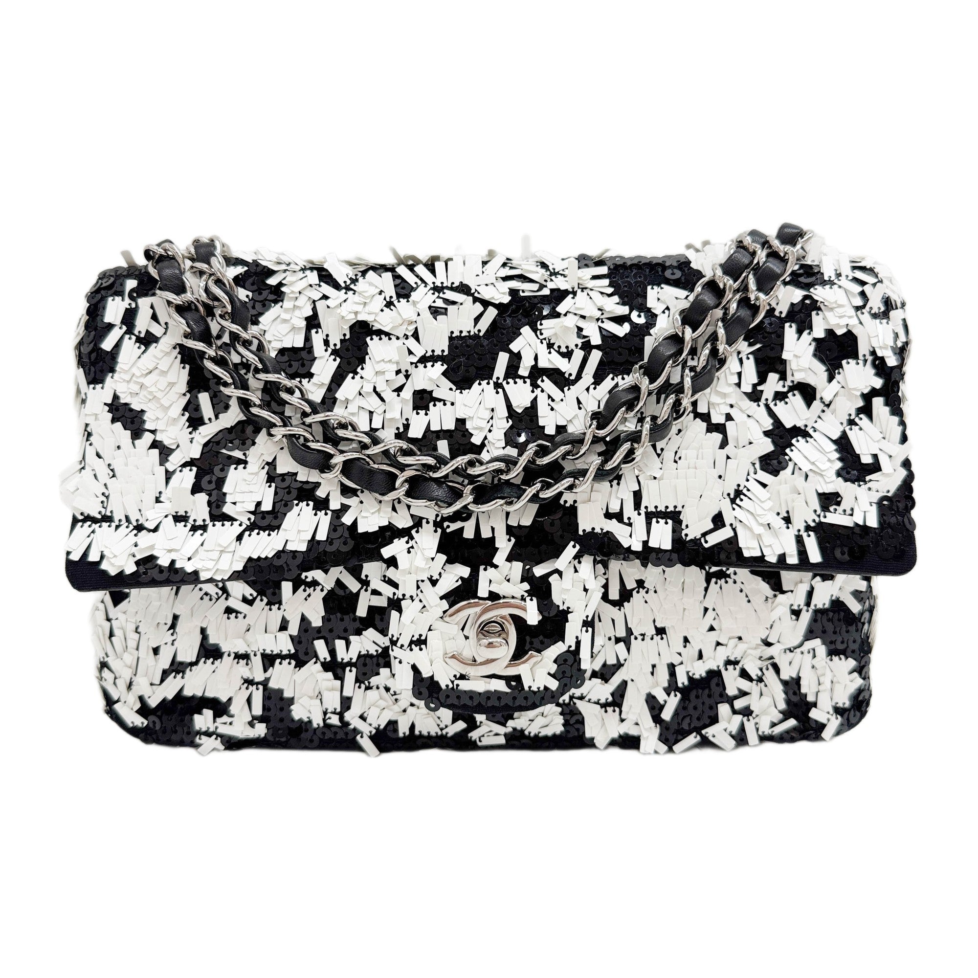 Classic Flap 2014 Black & White Sequin Shoulder Bag
