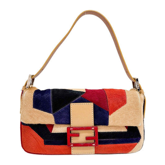 Baguette Multicolor Geometric Cut Pony Hair Shoulder Bag