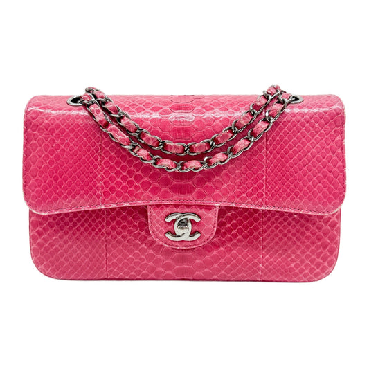 Classic Double Flap 2014 Pink Python Embossed Leather Shoulder Bag
