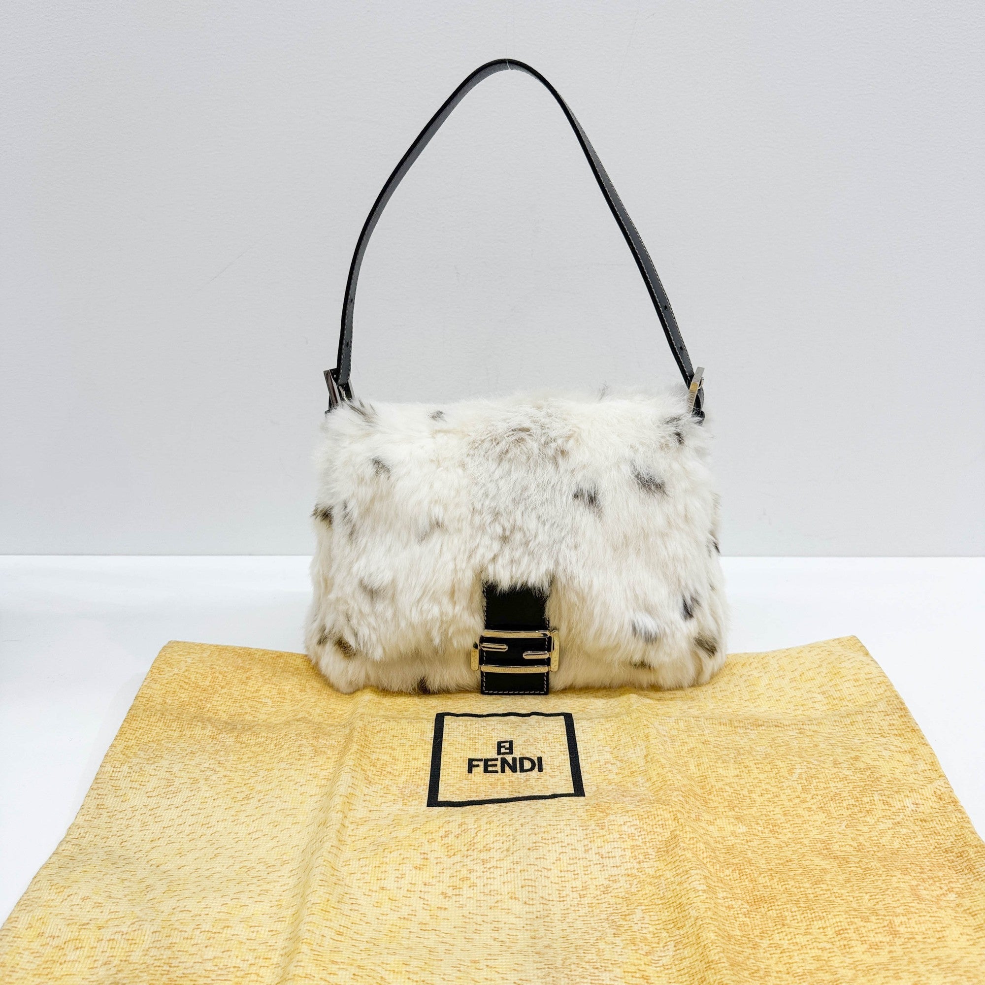 FENDI Mamma Baguette Cream Rabbit Print Fur Shoulder Bag – HIVE
