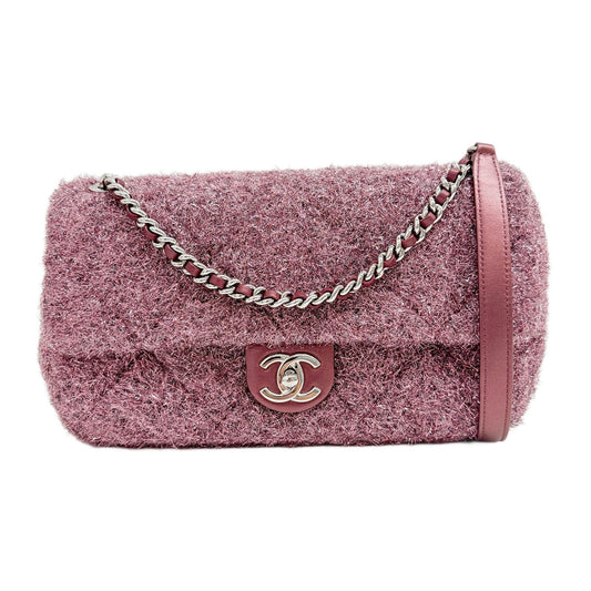 Classic Flap 2017-2018 Metallic Pink Glitter Knit Fabric Shoulder Bag
