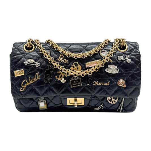 2.55 Lucky Charms Double Flap 2018 Black Leather Shoulder Bag