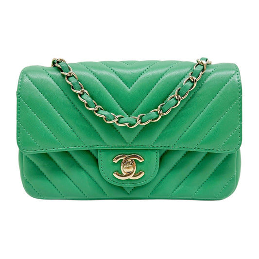Classic Flap Chevron Green Leather Shoulder Bag