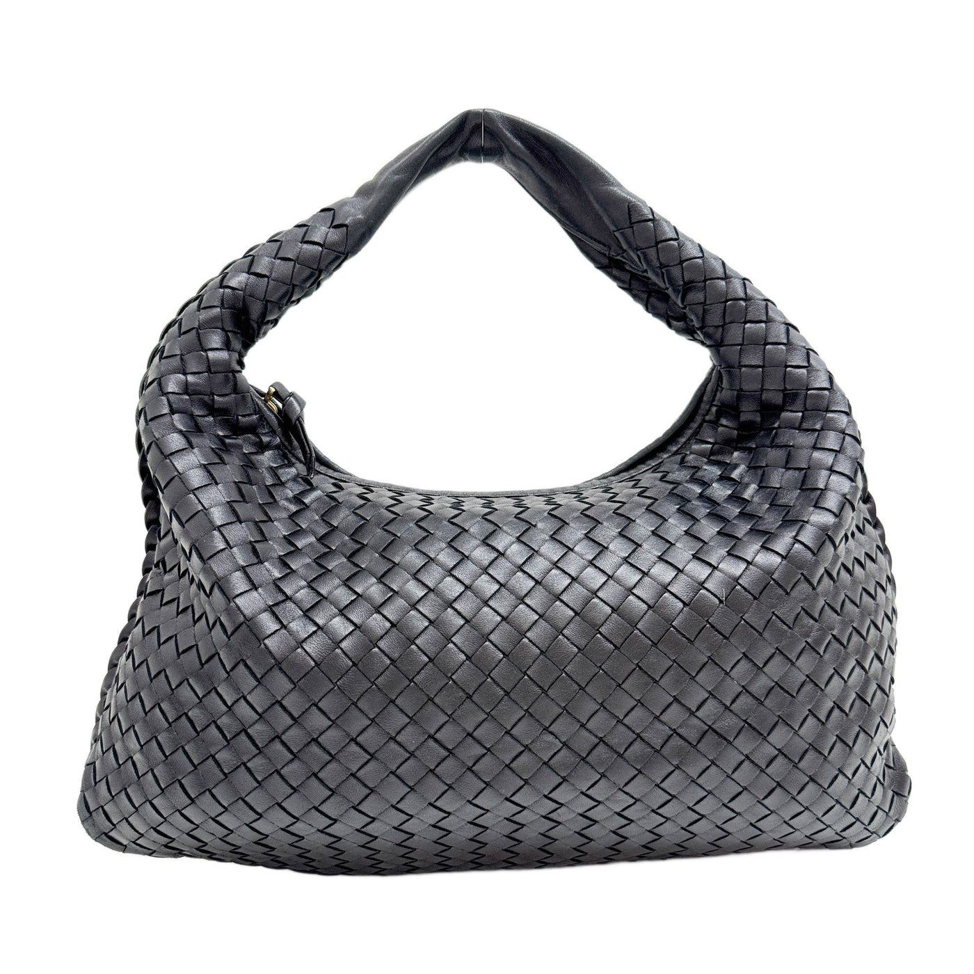 Intrecciato Black Leather Shoulder Bag