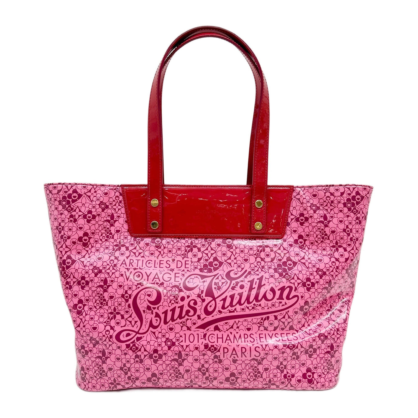 LV x Takashi Murakami Cosmic Blossom Pink Vinyl Shoulder Tote Bag