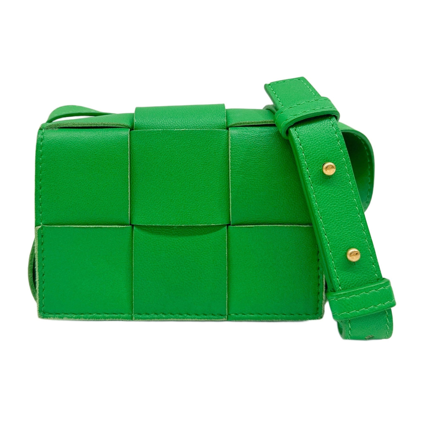 Cassette Intrecciato Green Leather Crossbody Bag