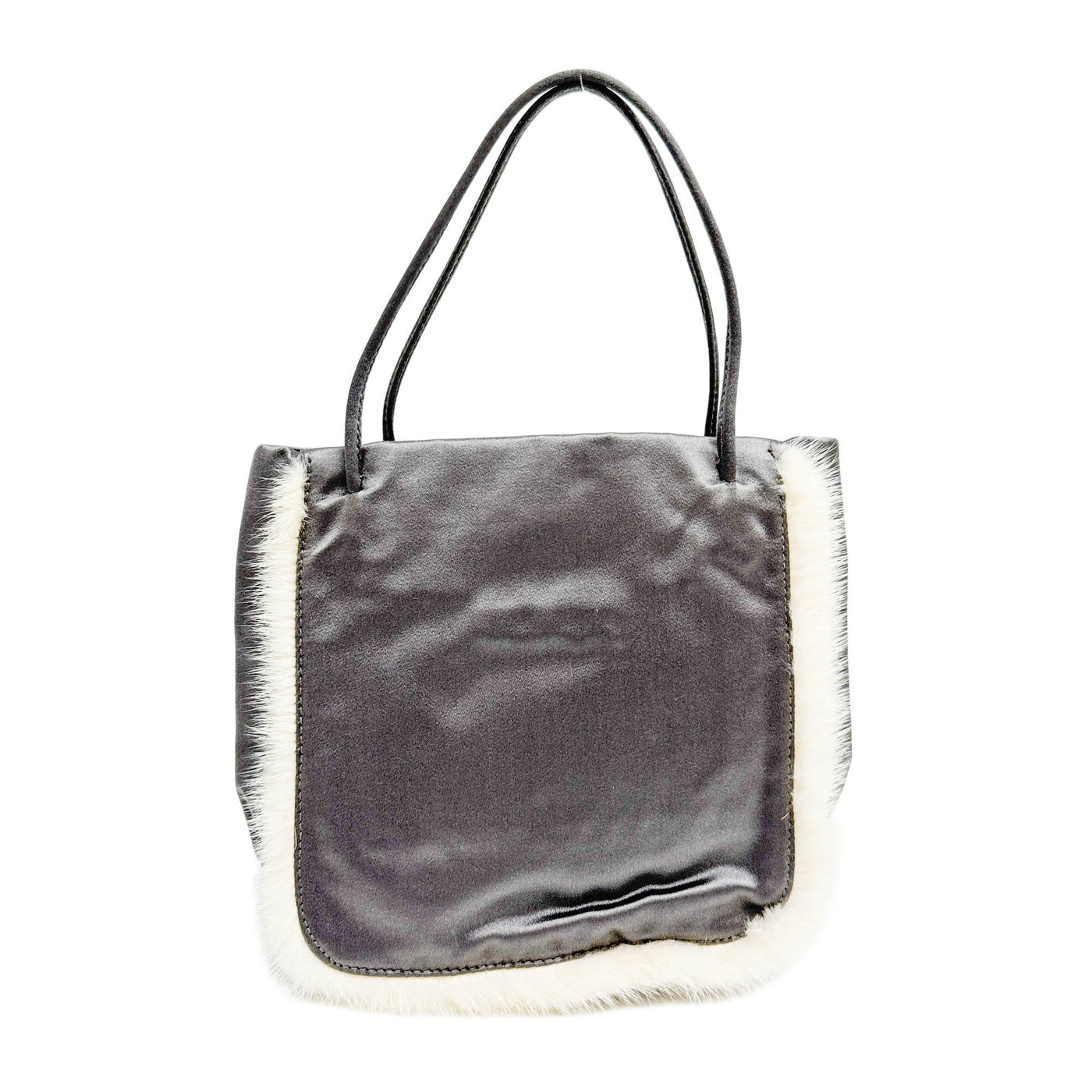 Grey Satin with Fur Shoulder Bag