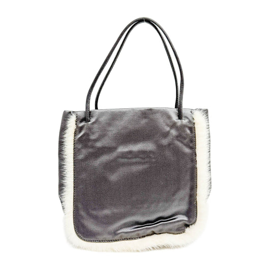 Grey Satin with Fur Shoulder Bag