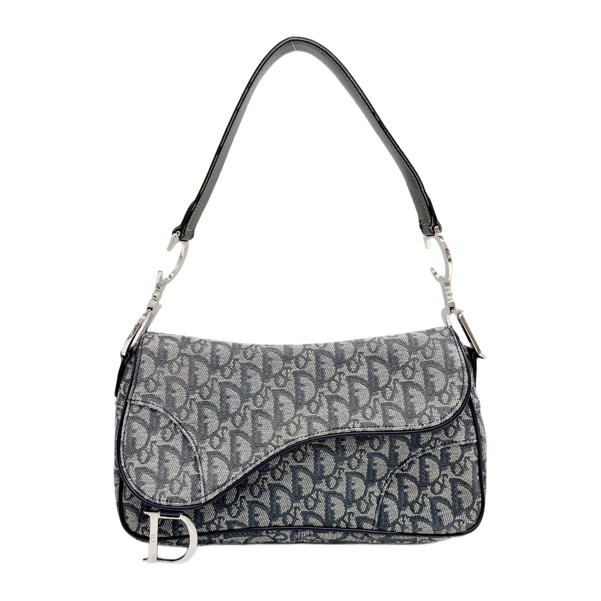 Double Saddle Navy Blue Trotter Canvas Shoulder Bag
