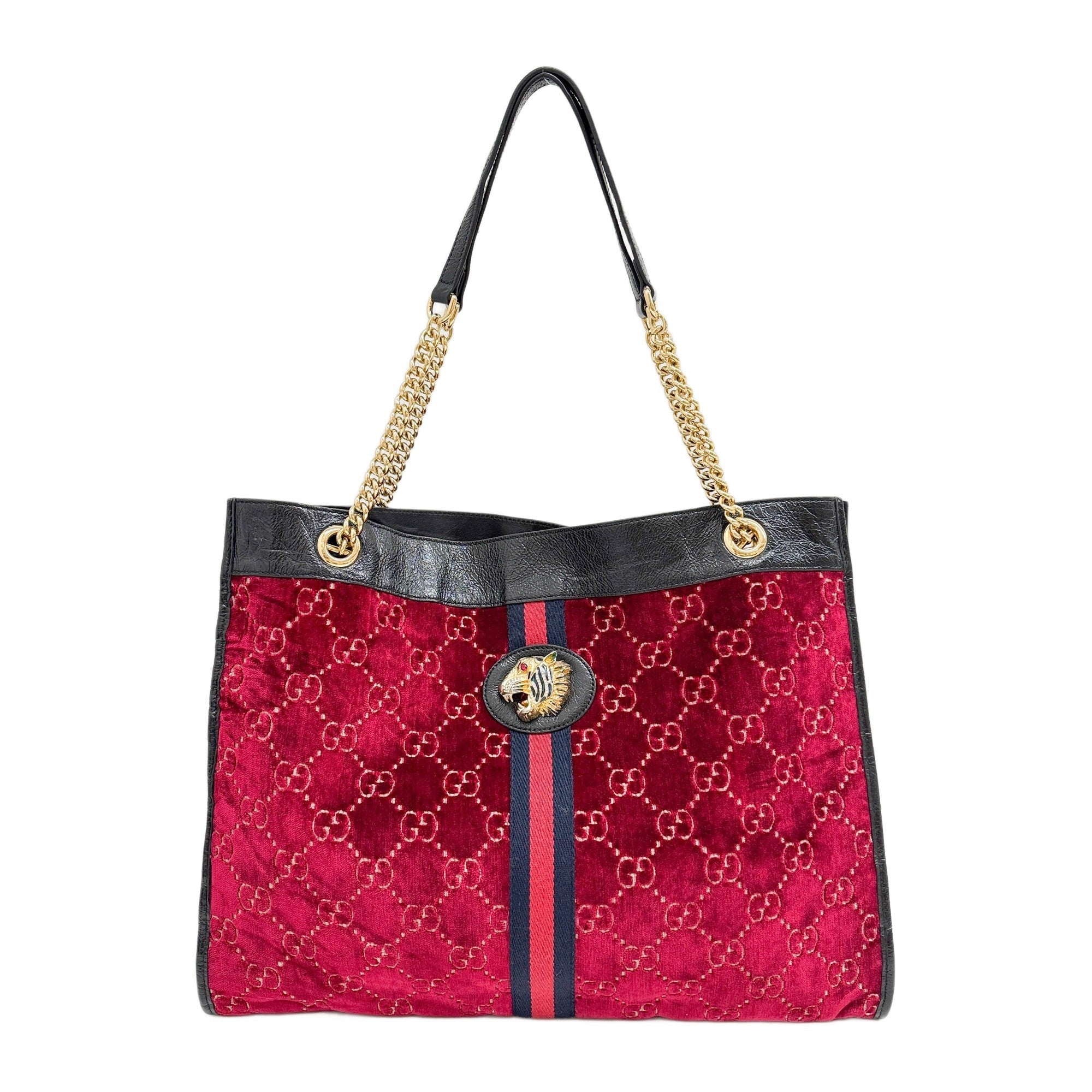 Rajah Red GG Velvet Shoulder Tote Bag