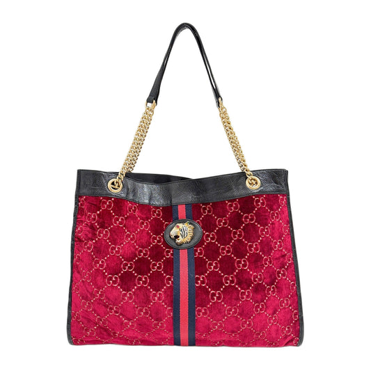 Rajah Red GG Velvet Shoulder Tote Bag