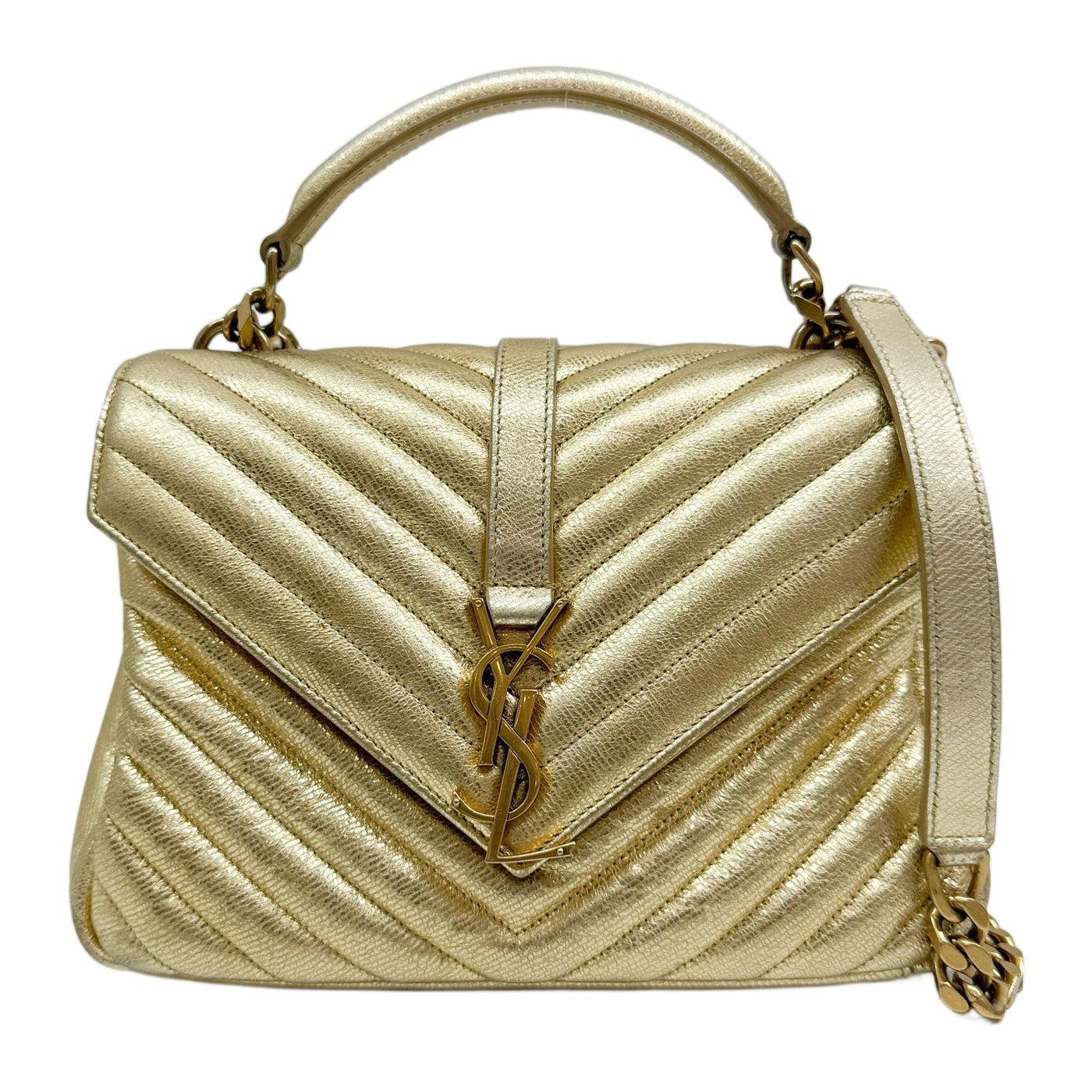 College Matelasse Chevron Gold Leather Two Way Bag
