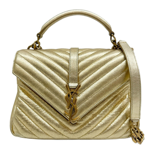 College Matelasse Chevron Gold Leather Two Way Bag