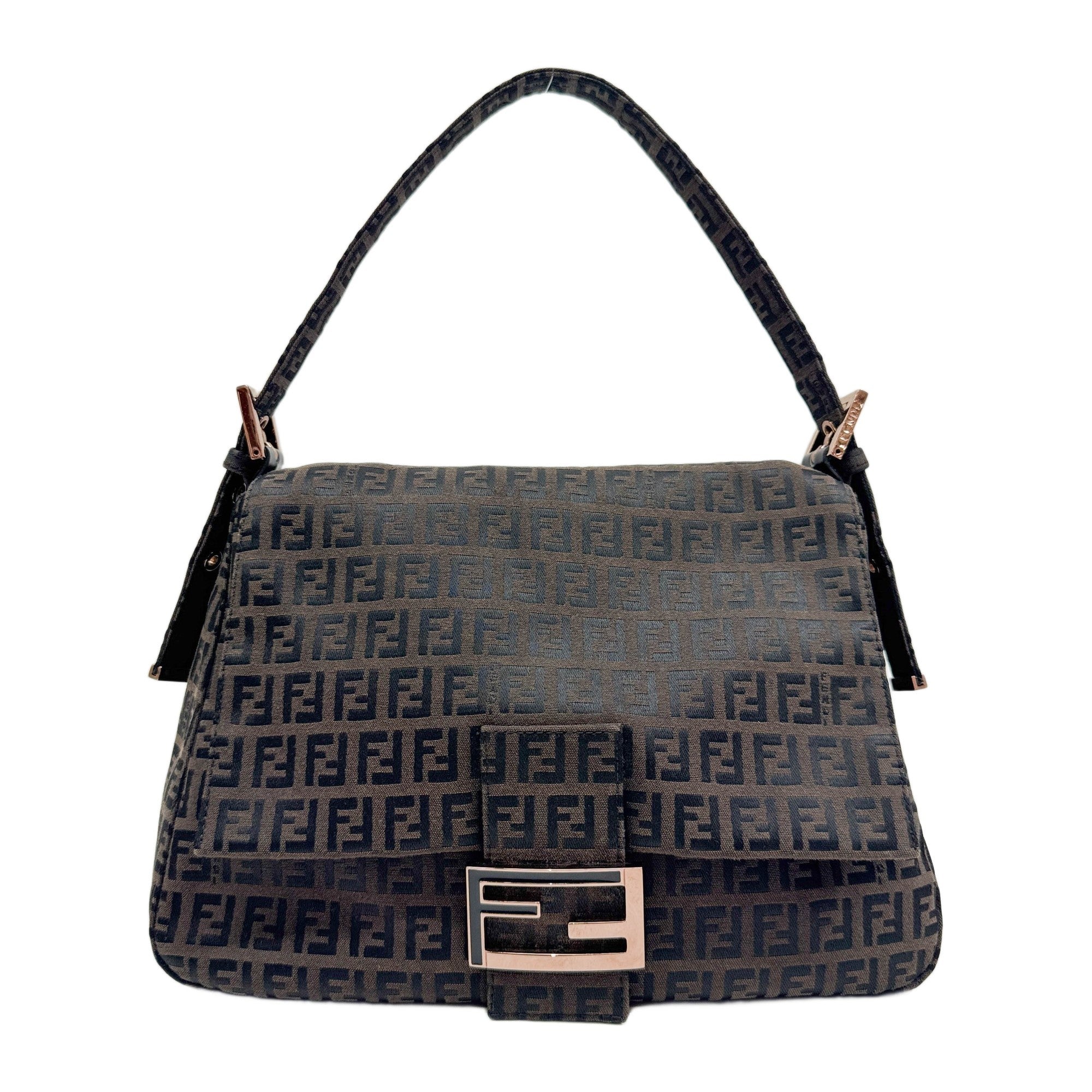 Mamma Baguette Espresso Brown Zucca Canvas Shoulder Bag