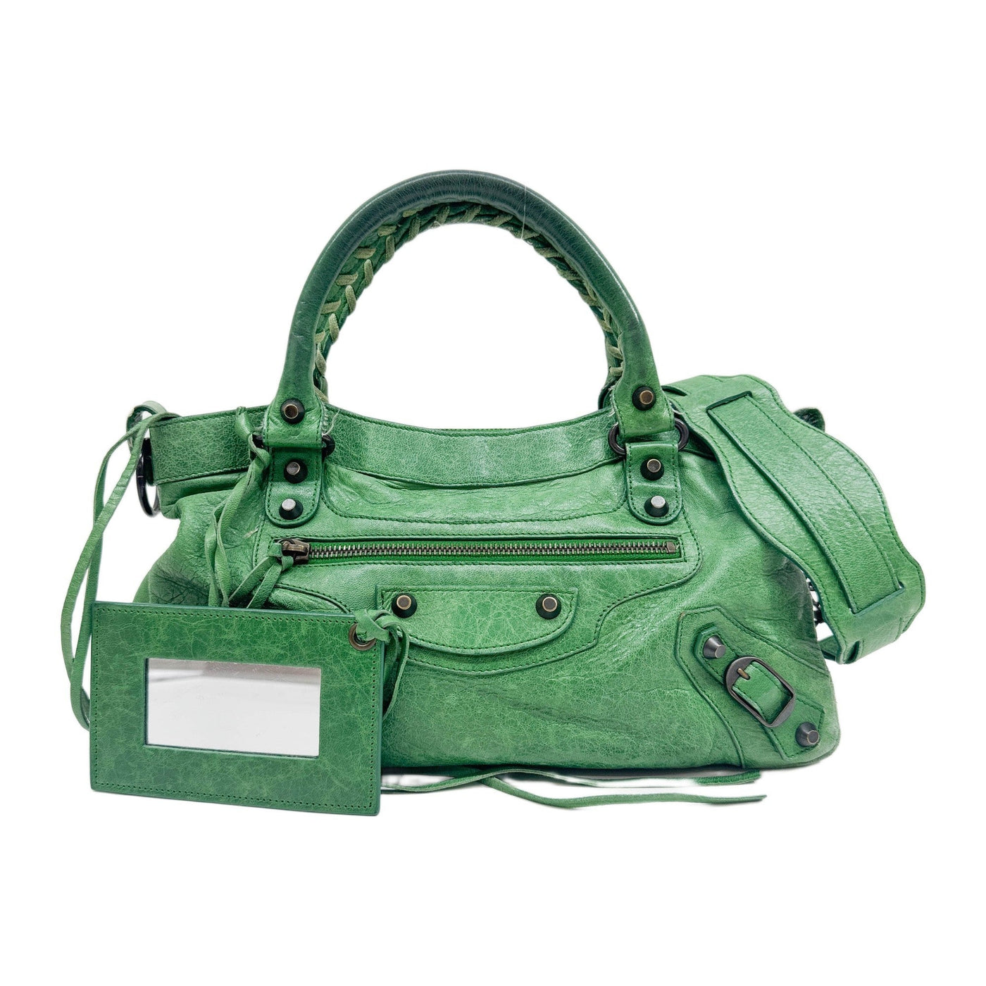 The First Green Leather Handle Bag