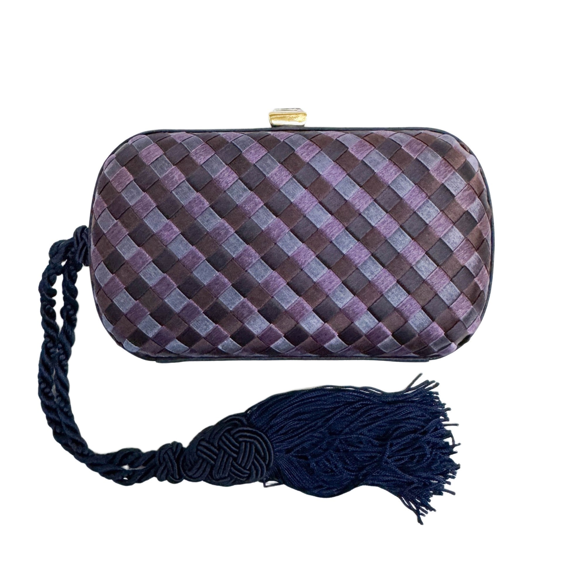 Intrecciato Blue & Purple Satin Clutch Bag