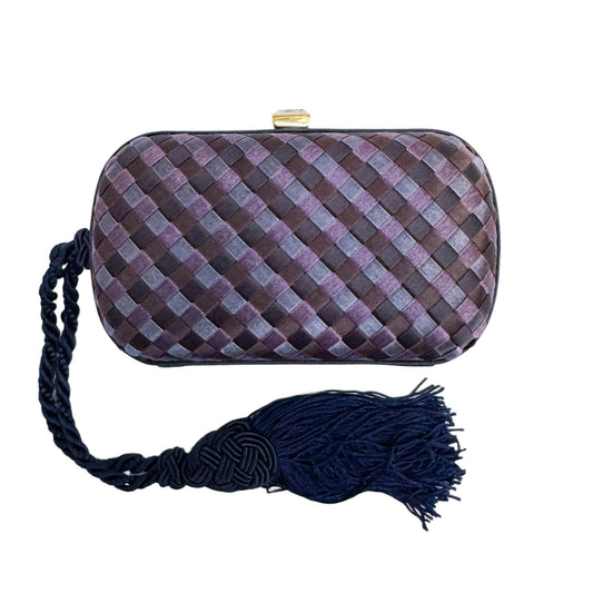 Intrecciato Blue & Purple Satin Clutch Bag