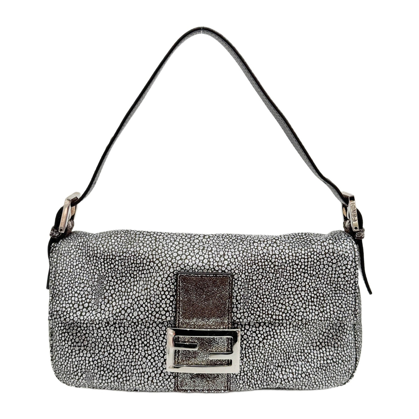 Baguette Silver Cotton Shoulder Bag