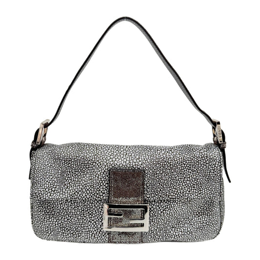 Baguette Silver Cotton Shoulder Bag