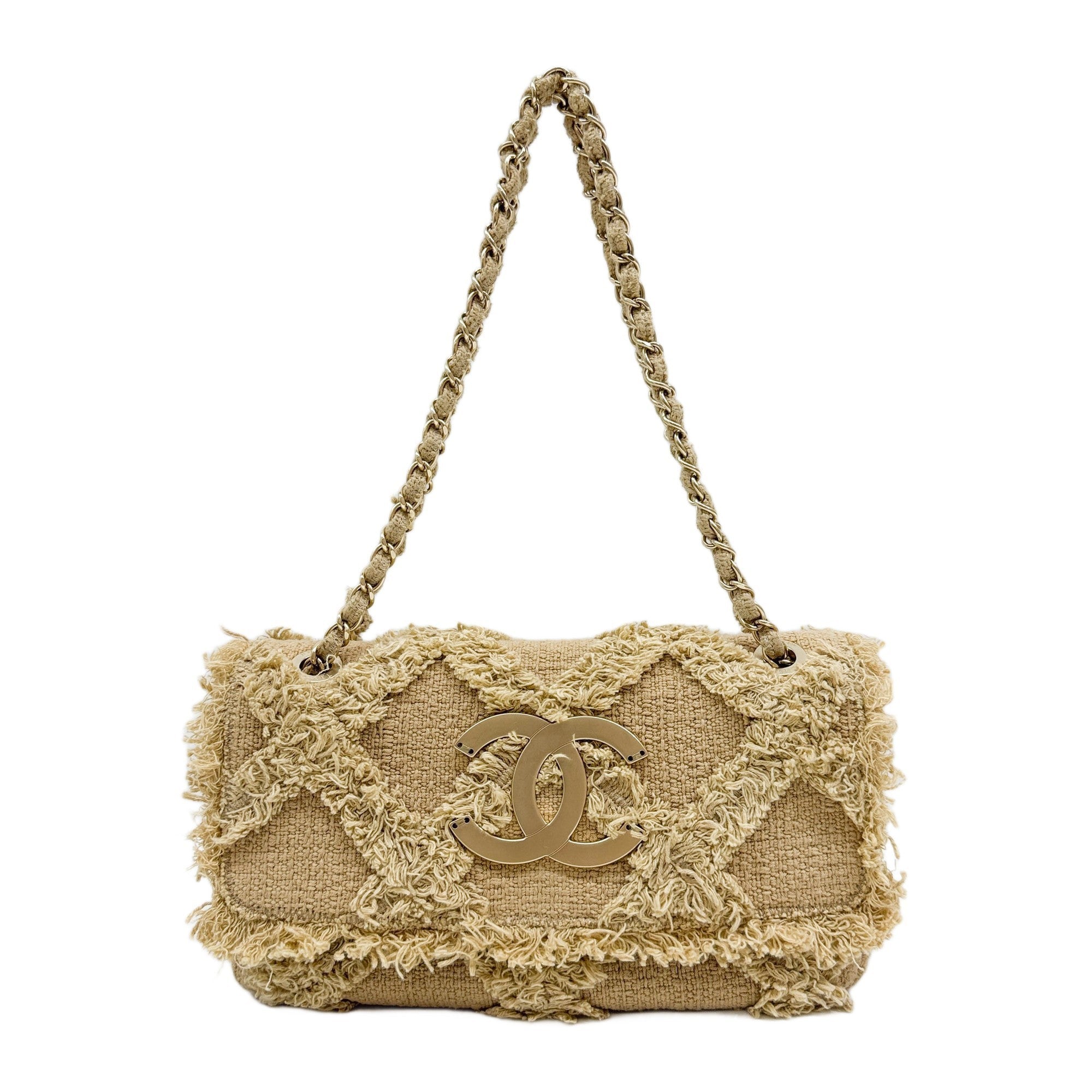 2009-2010 Classic Flap Camel Beige Tweed Chain Shoulder Bag