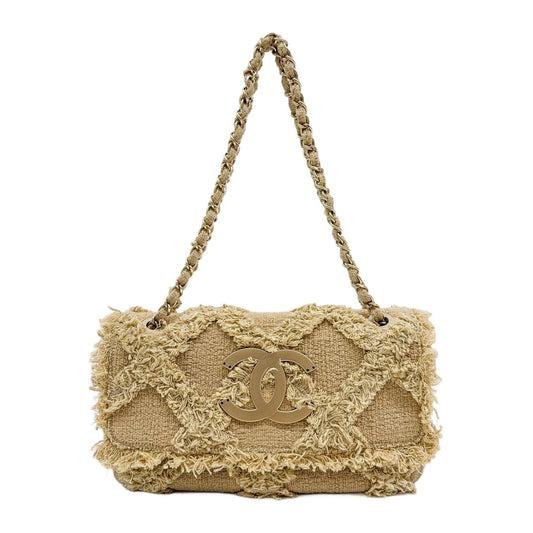 2009-2010 Classic Flap Camel Beige Tweed Chain Shoulder Bag
